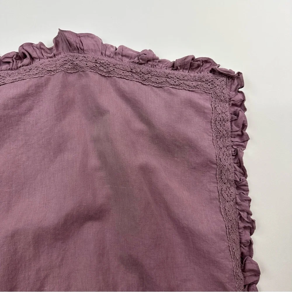 Tahari Home Lavender Shabby Chic Lace Trim Linen Cotton Euro Pillow Sham